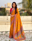 Mustard Pure Viscose Silk Position Printed Traditional Saree