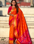 Orange Paithani Silk Saree with Muniya Satin Border