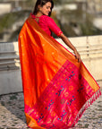 Orange Paithani Silk Saree with Muniya Satin Border