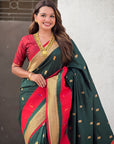 Bottle Green Paithani Silk Saree with Muniya Satin Border