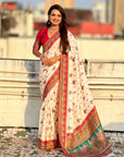 White Pure Viscose Silk Position Printed Traditional Saree