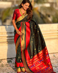 Bottle Green Paithani Silk Saree with Muniya Satin Border