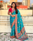 Rama Blue Pure Viscose Silk Position Printed Traditional Saree