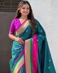 Green Paithani Silk Saree with Muniya Satin Border