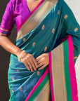 Green Paithani Silk Saree with Muniya Satin Border