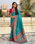 Rama Blue Pure Viscose Silk Position Printed Traditional Saree