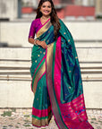 Green Paithani Silk Saree with Muniya Satin Border