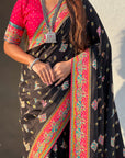 Black Pure Viscose Silk Position Printed Traditional Saree