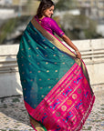Green Paithani Silk Saree with Muniya Satin Border