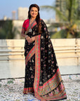 Black Pure Viscose Silk Position Printed Traditional Saree