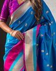 Blue Paithani Silk Saree with Muniya Satin Border