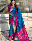 Blue Paithani Silk Saree with Muniya Satin Border