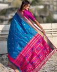 Blue Paithani Silk Saree with Muniya Satin Border