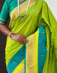 Pista Paithani Silk Saree with Muniya Satin Border