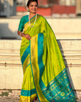 Pista Paithani Silk Saree with Muniya Satin Border