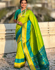 Pista Paithani Silk Saree with Muniya Satin Border