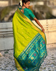 Pista Paithani Silk Saree with Muniya Satin Border