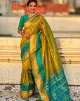 Mehendi Green Paithani Silk Saree with Muniya Satin Border