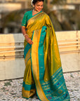 Mehendi Green Paithani Silk Saree with Muniya Satin Border