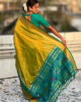 Mehendi Green Paithani Silk Saree with Muniya Satin Border