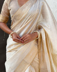 Chickoo Tussar Silk Plain Saree with Zari Woven Border