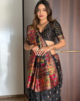 Black Pashmina Kashmiri Silk Zari Woven Saree