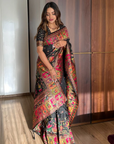 Black Pashmina Kashmiri Silk Zari Woven Saree