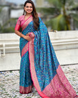 Blue Soft Silk Zari Woven Bandhani Patola Saree with Contrast Weaves