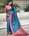 Blue Soft Silk Zari Woven Bandhani Patola Saree with Contrast Weaves