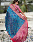 Blue Soft Silk Zari Woven Bandhani Patola Saree with Contrast Weaves