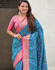 Blue Soft Silk Zari Woven Bandhani Patola Saree with Contrast Weaves