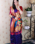 Violet Bandhani Paithani Silk Zari Woven Saree