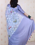 Blue Soft Georgette Floral Printed Zari Woven Saree