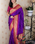 Purple Bandhani Paithani Silk Zari Woven Saree