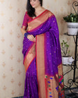 Purple Bandhani Paithani Silk Zari Woven Saree