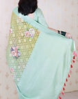 Pista Soft Georgette Floral Printed Zari Woven Saree