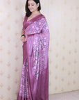 Wine Soft Georgette Floral Printed Zari Woven Saree