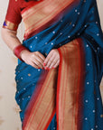 Denim Blue Bandhani Silk Zari Woven Saree