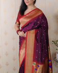 Wine Bandhani Paithani Silk Zari Woven Saree