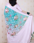 Sky Blue Soft Georgette Floral Printed Zari Woven Saree