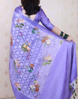 Violet Soft Georgette Floral Printed Zari Woven Saree