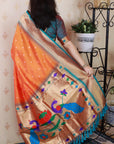 Orange Bandhani Paithani Silk Zari Woven Saree