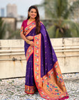 Violet Soft Silk Swan Rajhans Paithani Saree