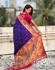 Violet Soft Silk Swan Rajhans Paithani Saree