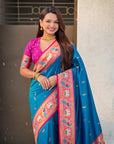 Blue Soft Silk Swan Rajhans Paithani Saree
