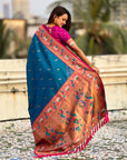 Blue Soft Silk Swan Rajhans Paithani Saree