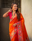 Orange Soft Silk Swan Rajhans Paithani Saree