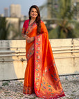 Orange Soft Silk Swan Rajhans Paithani Saree