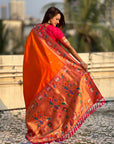 Orange Soft Silk Swan Rajhans Paithani Saree