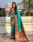 Aqua Blue Soft Silk Swan Rajhans Paithani Saree